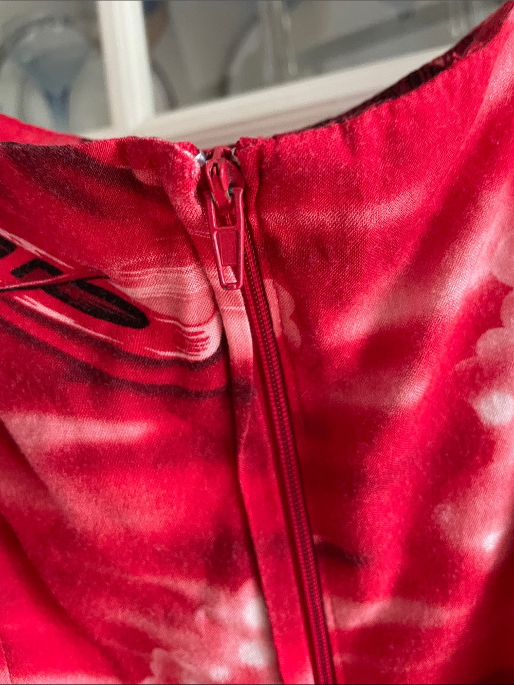 Red Tropical Slip Dress with Palm Print - Picture 3 of 7
